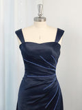 Vestido de noche de graduación con tirantes tipo A/princesa, sin mangas, de satén tipo seda, fruncido y largo hasta el suelo