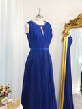 Vestido de noche de graduación de corte A/princesa, de gasa, sin mangas, largo hasta el suelo, con volantes y joya