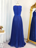 Vestido de noche de graduación de corte A/princesa, de gasa, sin mangas, largo hasta el suelo, con volantes y joya