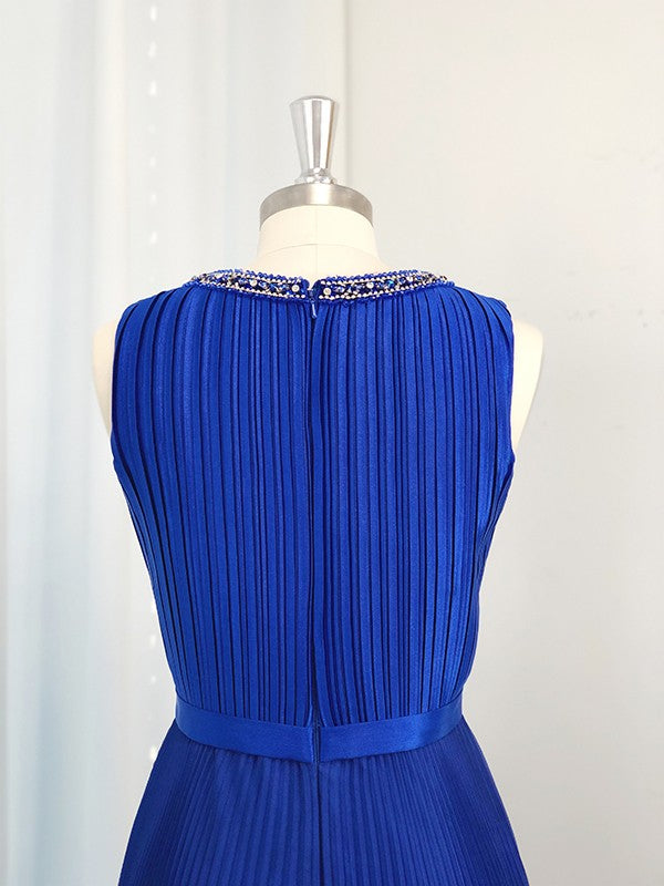 Vestido de noche de graduación de corte A/princesa, de gasa, sin mangas, largo hasta el suelo, con volantes y joya