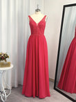 Vestido de noche de graduación de corte A/princesa, sin mangas, de gasa, con apliques y escote en V