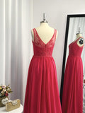 Vestido de noche de graduación de corte A/princesa, sin mangas, de gasa, con apliques y escote en V