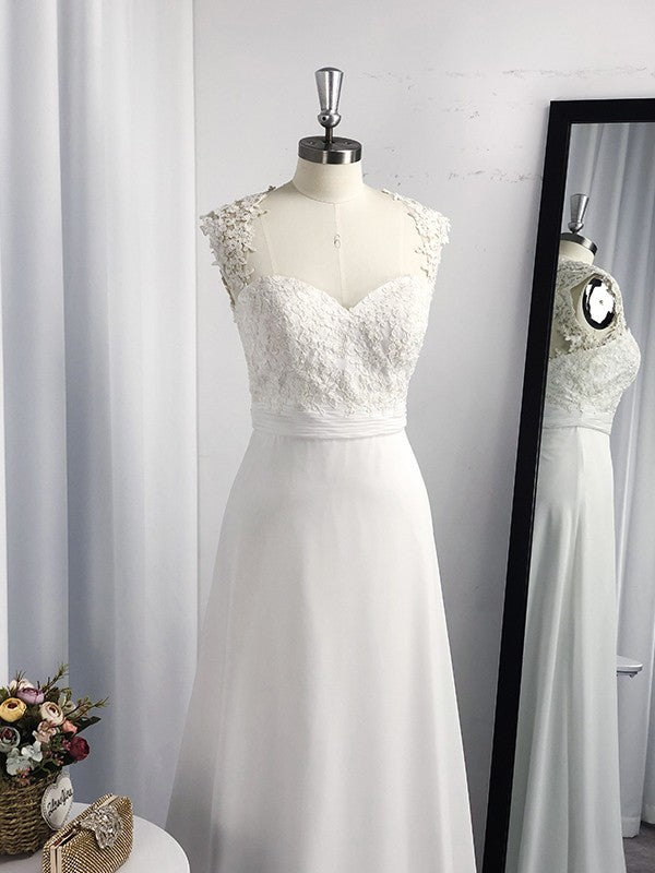 Vestido de noche de graduación de gasa sin mangas con apliques y escote corazón de corte A/princesa hasta el suelo