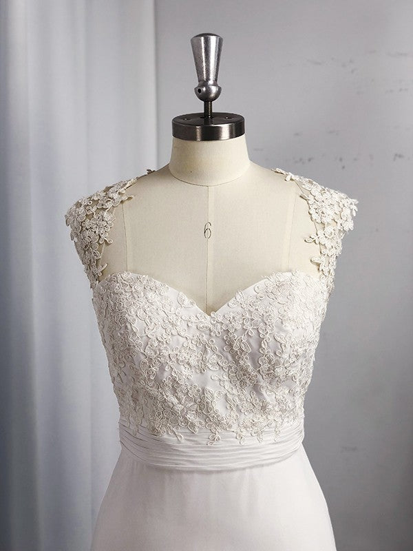 Vestido de noche de graduación de gasa sin mangas con apliques y escote corazón de corte A/princesa hasta el suelo