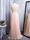 Vestido de noche de graduación de corte A/princesa de gasa con escote en V, largo hasta el suelo, sin mangas y con volantes