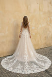 Modern Long Sleeves Lace Ivory Wedding Dresses