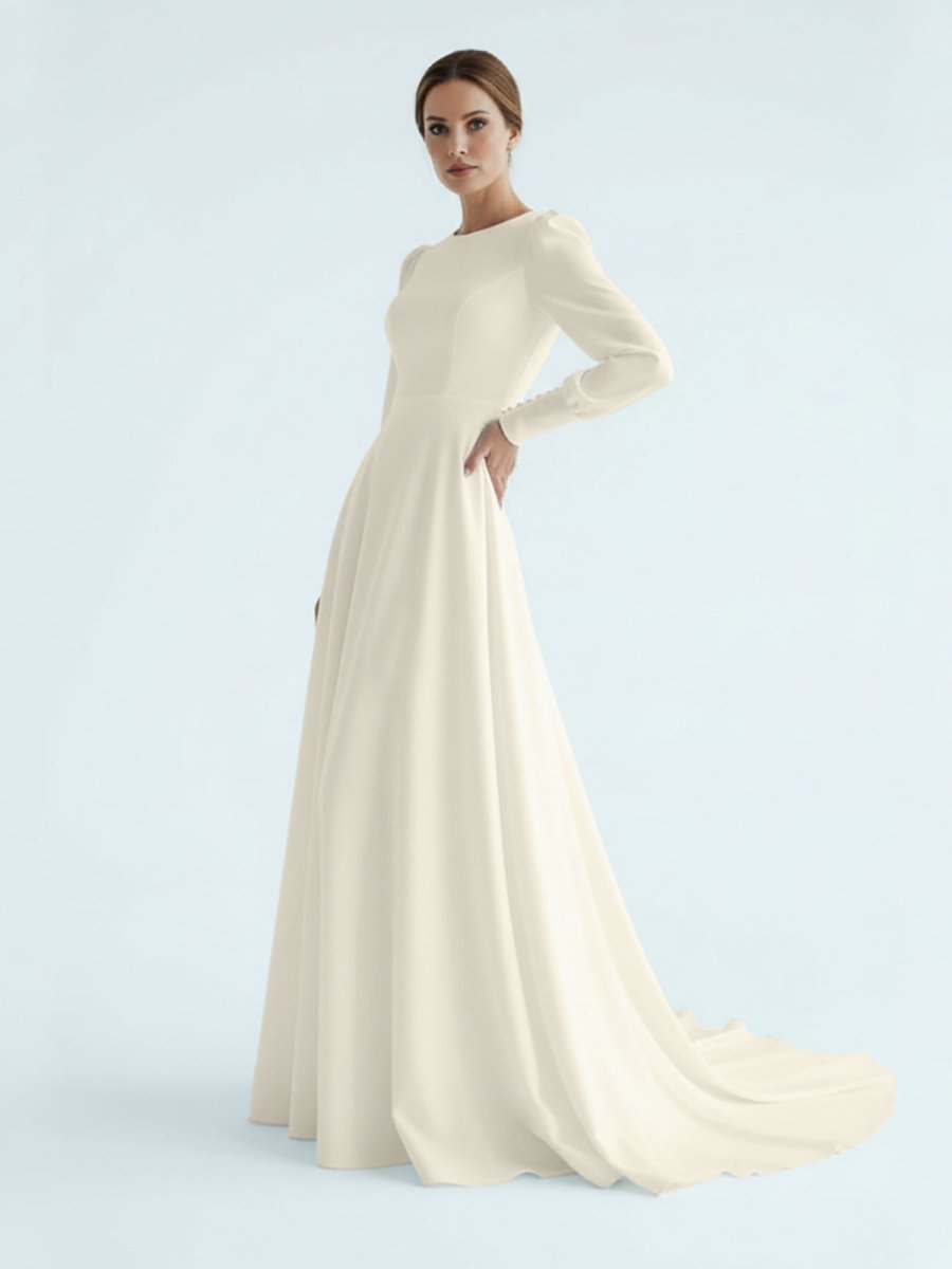 Modest A Line Long Sleeves Wedding Dress Vintage Gown