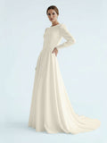 Modest A Line Long Sleeves Wedding Dress Vintage Gown