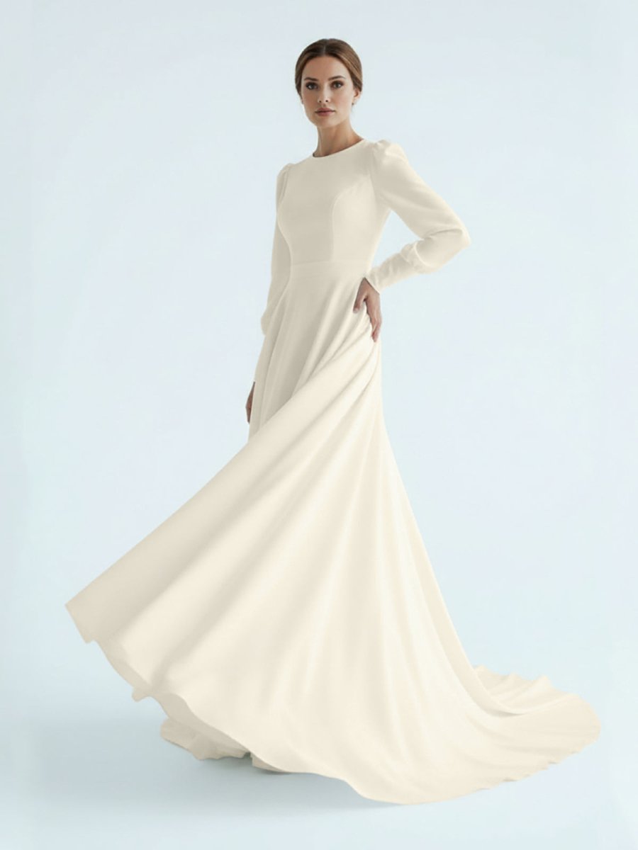 Modest A Line Long Sleeves Wedding Dress Vintage Gown
