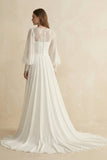Modest Long Sleeve Casual Rustic A-Line Bateau Neck Wedding Dress Gowns with Train