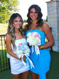 Pink - Sheath Strapless Pleated Short Homecoming Dresses With Train