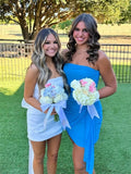 Pink - Sheath Strapless Pleated Short Homecoming Dresses With Train