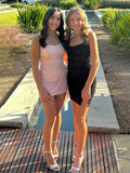 Pink - Sheath Strapless Pleated Short Homecoming Dresses With Train