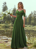 A-Line/Princess Chiffon Ruffles V-neck Sleeveless Floor-Length Bridesmaid Dresses Evening Prom Dress