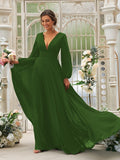 Vestido de dama de honor de corte A/princesa, de gasa, con volantes, escote en V, mangas largas y cola larga, vestido para madre de la novia