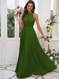A-Line/Princess Chiffon Ruffles Halter Sleeveless Floor-Length Bridesmaid Dresses Evening Dress
