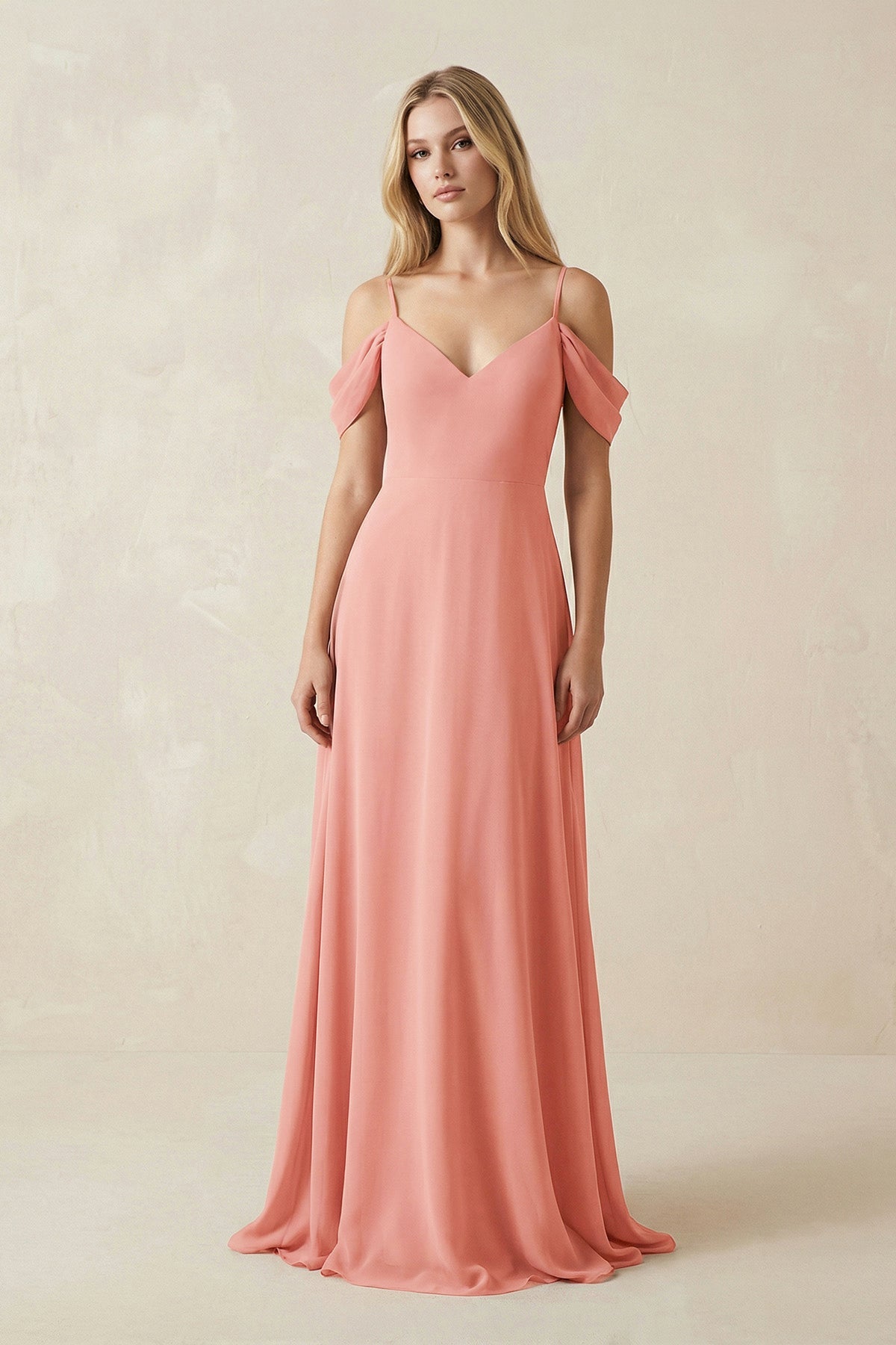 Off-the-Shoulder Chiffon A-Line Maxi Bridesmaid Dress in Mulberry