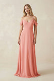 Off-the-Shoulder Chiffon A-Line Maxi Bridesmaid Dress in Mulberry