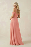 Off-the-Shoulder Chiffon A-Line Maxi Bridesmaid Dress in Mulberry