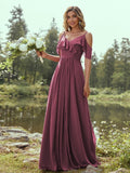 A-Line/Princess Chiffon Ruffles V-neck Sleeveless Floor-Length Bridesmaid Dresses Evening Prom Dress