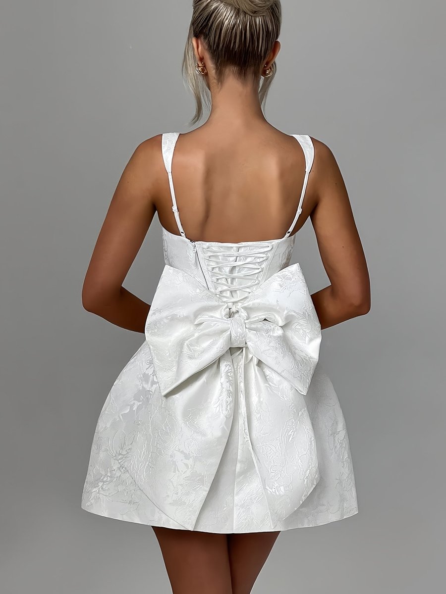White - Square Neck A Line Short Homecoming Dresses With Bow