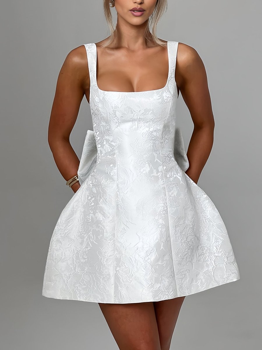 White - Square Neck A Line Short Homecoming Dresses With Bow