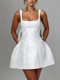 White - Square Neck A Line Short Homecoming Dresses With Bow