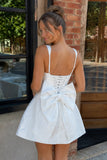 White - Square Neck A Line Short Homecoming Dresses With Bow