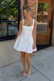 White - Square Neck A Line Short Homecoming Dresses With Bow