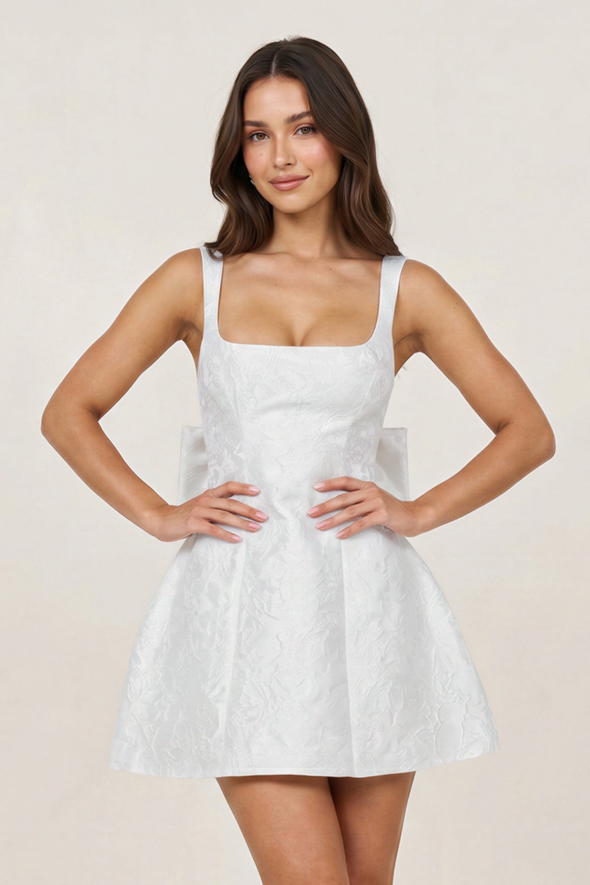 White - Square Neck A Line Short Homecoming Dresses With Bow