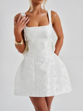 White - Square Neck A Line Short Homecoming Dresses With Bow
