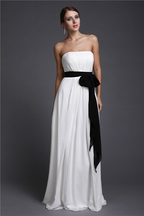 Sheath/Column Strapless Sash/Ribbon/Belt Long Sleeveless Chiffon Bridesmaid Dresses Evening Prom Dress