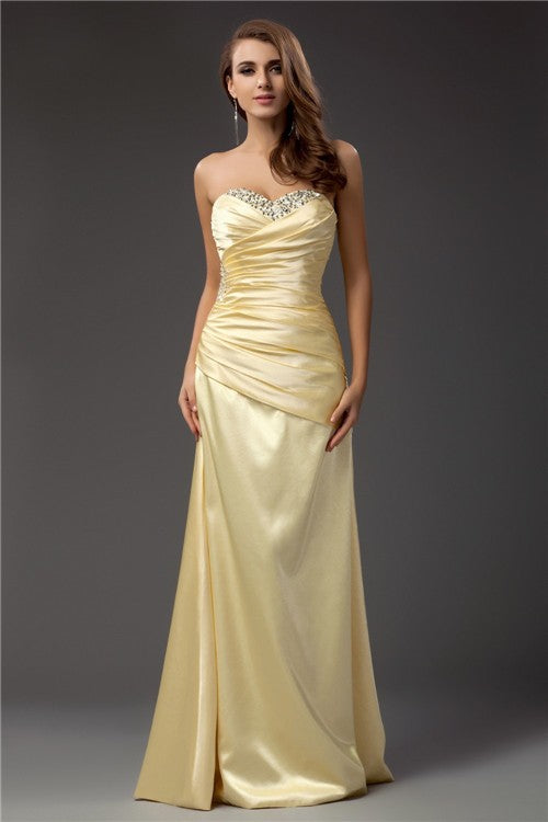 Sheath/Column Sweetheart Sleeveless Long Silk like Satin Dresses Prom Evening Dress