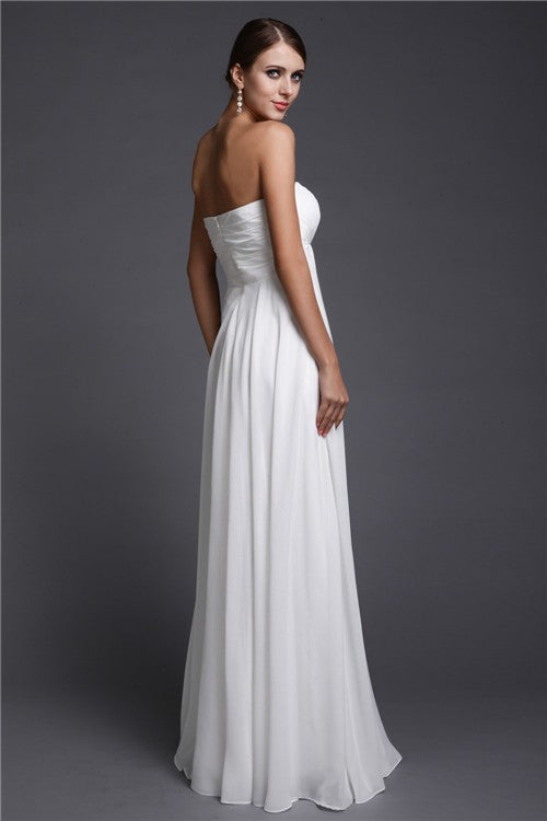 A-Line/Princess Strapless Sleeveless Beading Long Chiffon Bridesmaid Dresses Evening Prom Dress