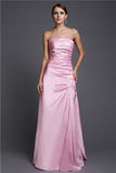 A-Line/Princess Strapless Long Beading Silk like Satin Dresses Prom Evening Dress