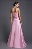 A-Line/Princess Strapless Long Beading Silk like Satin Dresses Prom Evening Dress
