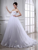 Ball Gown Beading Hand-made Flower Strapless Sleeveless Long Organza Wedding Dresses Bridal Gowns