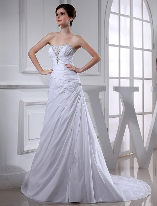 A-Line/Princess Beading Long Sleeveless Taffeta Wedding Dresses Bridal Gowns