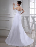 A-Line/Princess Beading Long Sleeveless Taffeta Wedding Dresses Bridal Gowns