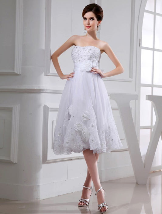 A-Line/Princess Beading Sleeveless Short Organza Taffeta Applique Wedding Dresses Bridal Gowns