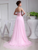 A-Line/Princess Beading Sleeveless Elastic Woven Satin Tulle Dresses Prom Evening Dress
