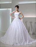 Ball Gown Beading Sleeveless Strapless Satin Applique Wedding Dresses Bridal Gowns