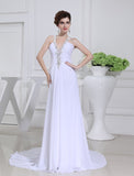 A-Line/Princess Beading V-neck Sleeveless Chiffon Wedding Dresses Bridal Gowns