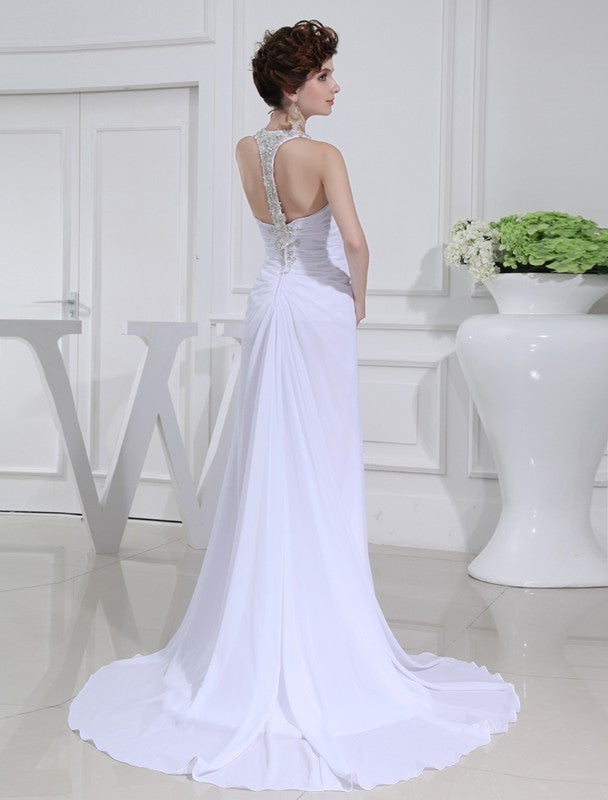 A-Line/Princess Beading V-neck Sleeveless Chiffon Wedding Dresses Bridal Gowns