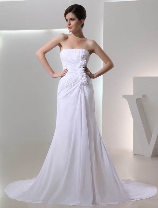 A-Line/Princess Beading Strapless Sleeveless Pleated Chiffon Wedding Dresses Bridal Gowns