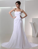 A-Line/Princess Beading Strapless Sleeveless Pleated Chiffon Wedding Dresses Bridal Gowns