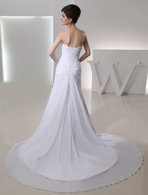 A-Line/Princess Beading Strapless Sleeveless Pleated Chiffon Wedding Dresses Bridal Gowns