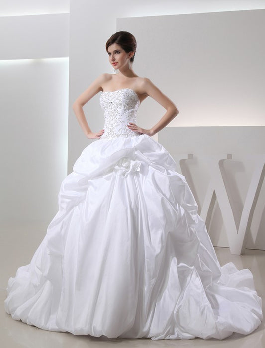 Ball Gown Beading Sleeveless Long Taffeta Wedding Dresses Bridal Gowns
