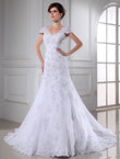 A-Line/Princess V-neck Beading Sleeveless Long Organza Wedding Dresses Bridal Gowns