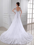 A-Line/Princess V-neck Beading Sleeveless Long Organza Wedding Dresses Bridal Gowns